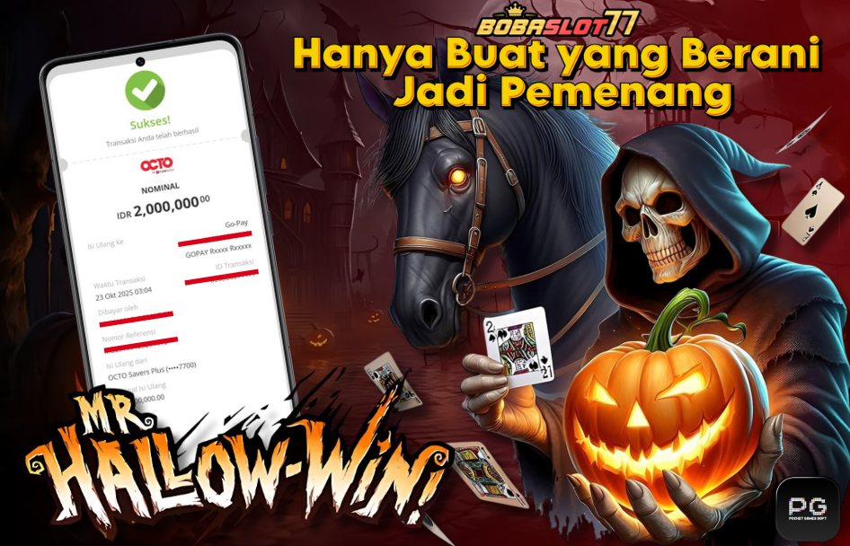Selamat kepada user id : slo****7 Wede Rp 2.000.000 di Game MR HALLOW-WINI PG SOFT Cair Gk Sampe 1 Menit! Menang Mudah di Bobaslot77